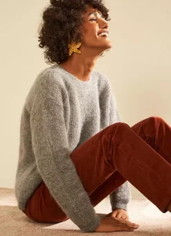Sud Express Jumpers & Cardigans|Pull Col Rond Gris Moncoeurox