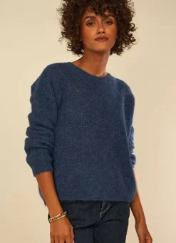 Sud Express Jumpers & Cardigans|Pull Col Rond Indigo Moncoeuro