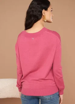 Sud Express Jumpers & Cardigans|Pull Col V A Maille Douce Vieux Rose Marseillan