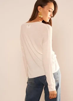 Sud Express Jumpers & Cardigans|Pull Col V A Manches Longues Ecru Madia