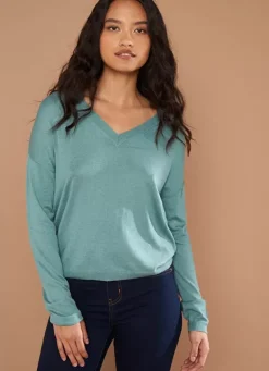 Sud Express Jumpers & Cardigans|Pull Col V A Manches Longues Amande Madia
