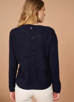 Sud Express Jumpers & Cardigans|Pull Col V Au Tricotage Ajoure Marine Matido
