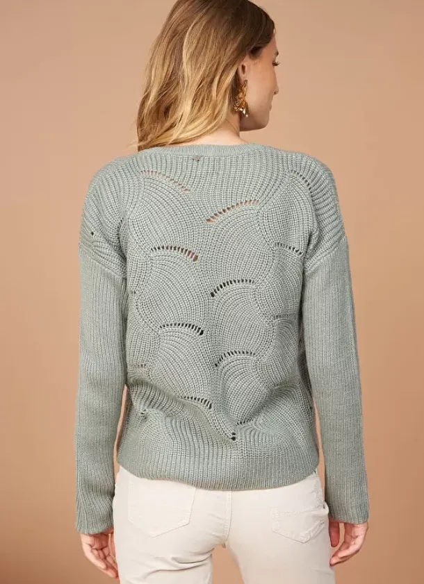 Sud Express Jumpers & Cardigans|Pull Col V Au Tricotage Ajoure Amande Matido