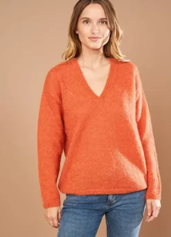 Sud Express Jumpers & Cardigans|Pull Col V En Mohair Abricot Mannakay