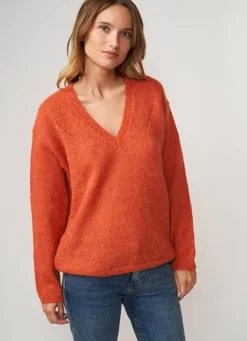 Sud Express Jumpers & Cardigans|Pull Col V En Mohair Abricot Mannakay