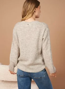 Sud Express Jumpers & Cardigans|Pull Col V En Mohair Ecru Chine Mannakay