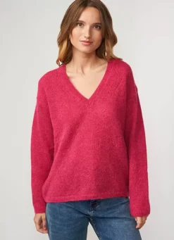 Sud Express Jumpers & Cardigans|Pull Col V En Mohair Framboise Mannakay