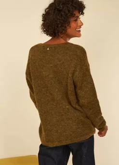 Sud Express Jumpers & Cardigans|Pull Col V En Mohair Kaki Mannakayx