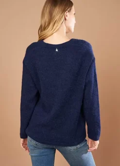 Sud Express Jumpers & Cardigans|Pull Col V En Mohair Marine Mannakay