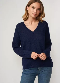 Sud Express Jumpers & Cardigans|Pull Col V En Mohair Marine Mannakay