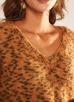 Sud Express Jumpers & Cardigans|Pull Col V, Fil Effet Animal Camel Madeline