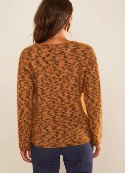 Sud Express Jumpers & Cardigans|Pull Col V, Fil Effet Animal Camel Madeline
