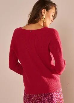Sud Express Jumpers & Cardigans|Pull Col V Framboise Mathia
