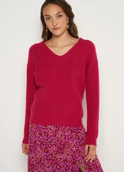 Sud Express Jumpers & Cardigans|Pull Col V Framboise Mathia