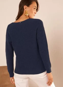 Sud Express Jumpers & Cardigans|Pull Col V Indigo Mathia