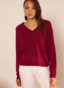 Sud Express Jumpers & Cardigans|Pull Col V Irise Framboise Madeleine