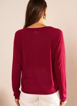 Sud Express Jumpers & Cardigans|Pull Col V Irise Framboise Madeleine