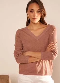 Sud Express Jumpers & Cardigans|Pull Col V Irise Poudre Madeleine
