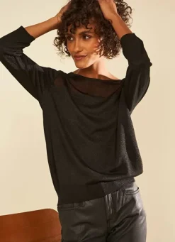 Sud Express Jumpers & Cardigans|Pull Details Transparents Noir Mory