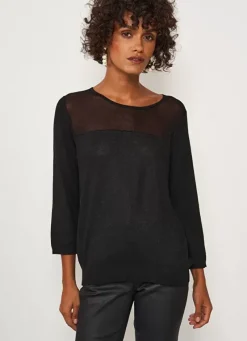 Sud Express Jumpers & Cardigans|Pull Details Transparents Noir Mory