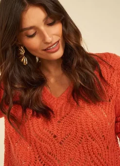 Sud Express Jumpers & Cardigans|Pull Encolure V Abricot Margot