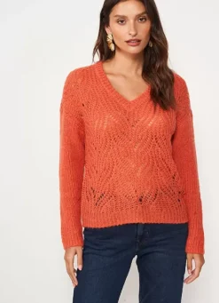 Sud Express Jumpers & Cardigans|Pull Encolure V Abricot Margot
