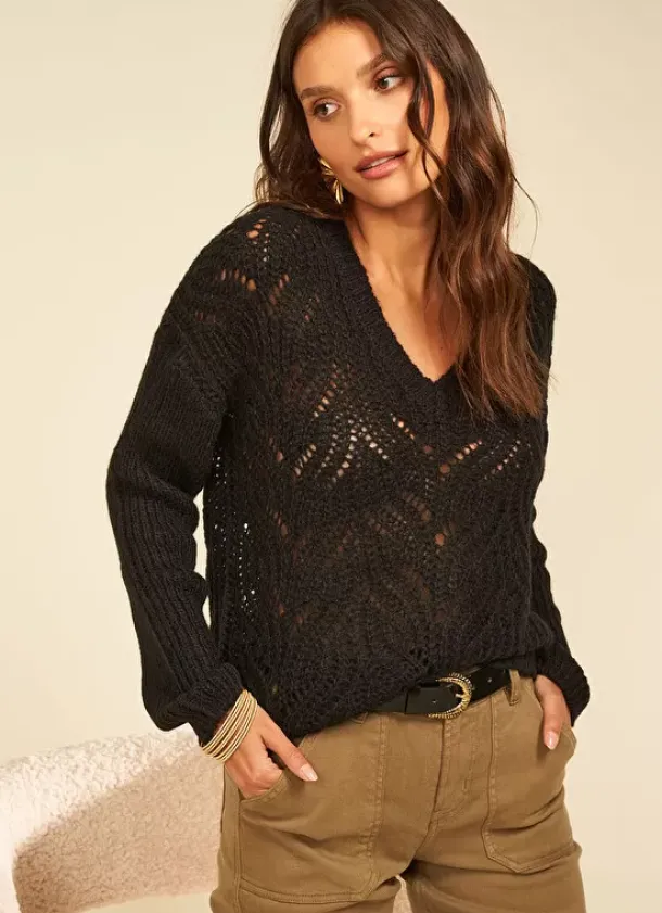 Sud Express Jumpers & Cardigans|Pull Encolure V Noir Margot