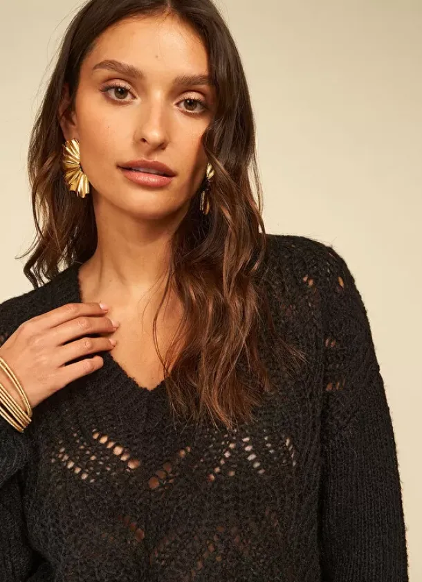 Sud Express Jumpers & Cardigans|Pull Encolure V Noir Margot