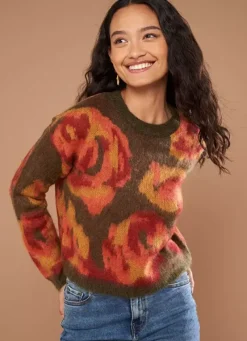 Sud Express Jumpers & Cardigans|Pull Imprime Fleuri Kaki Muscari