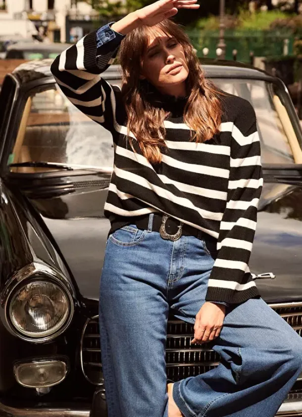 Sud Express Jumpers & Cardigans|Pull Mariniere A Col Rond Noir Meditha