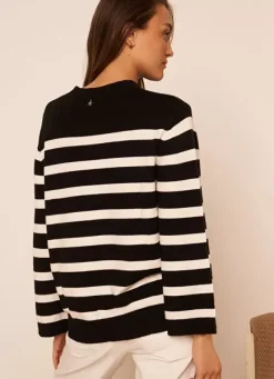 Sud Express Jumpers & Cardigans|Pull Mariniere A Col Rond Noir Meditha