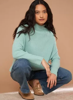 Sud Express Jumpers & Cardigans|Pull Pur Cachemire A Cotes Aqua Monetalou