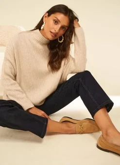 Sud Express Jumpers & Cardigans|Pull Pur Cachemire A Cotes Beige Chine Monetalou