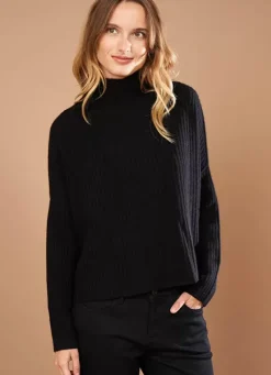 Sud Express Jumpers & Cardigans|Pull Pur Cachemire A Cotes Noir Monetalou