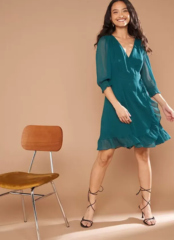 Sud Express Dresses & Overall|Robe Cache-Coeur A Manches Longues Bouteille Rokima