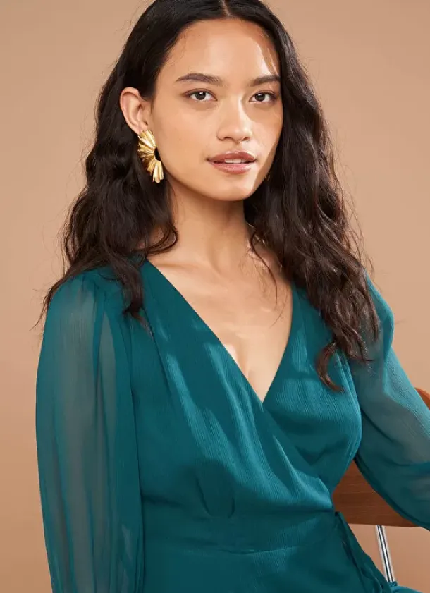 Sud Express Dresses & Overall|Robe Cache-Coeur A Manches Longues Bouteille Rokima