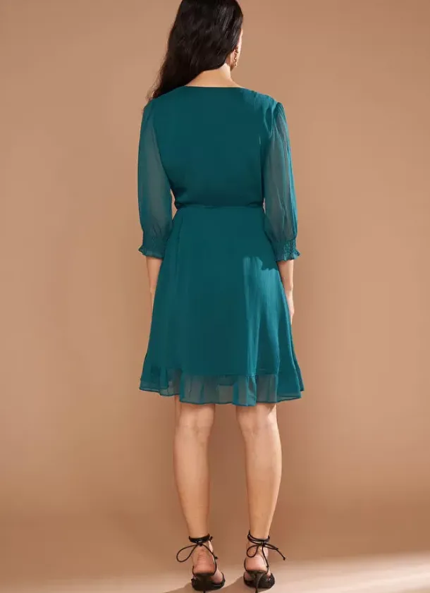 Sud Express Dresses & Overall|Robe Cache-Coeur A Manches Longues Bouteille Rokima