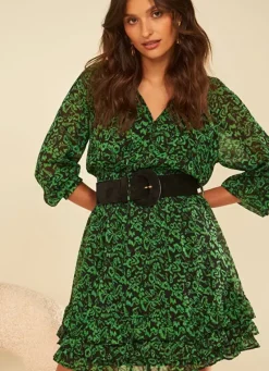 Sud Express Dresses & Overall|Robe Courte A Col Rond Imprimee Vert Rerone
