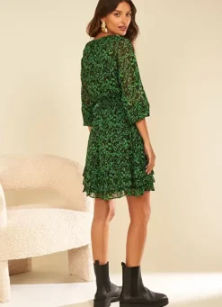 Sud Express Dresses & Overall|Robe Courte A Col Rond Imprimee Vert Rerone