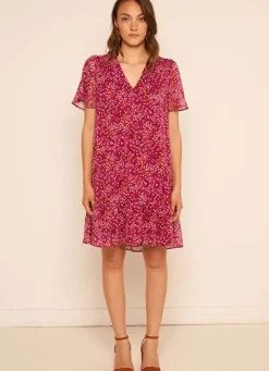 Sud Express Dresses & Overall|Robe Courte Imprimee, Encolure V Framboise Ralorie