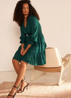 Sud Express Dresses & Overall|Robe Courte Satin A Encolure V Bouteille Rascalou