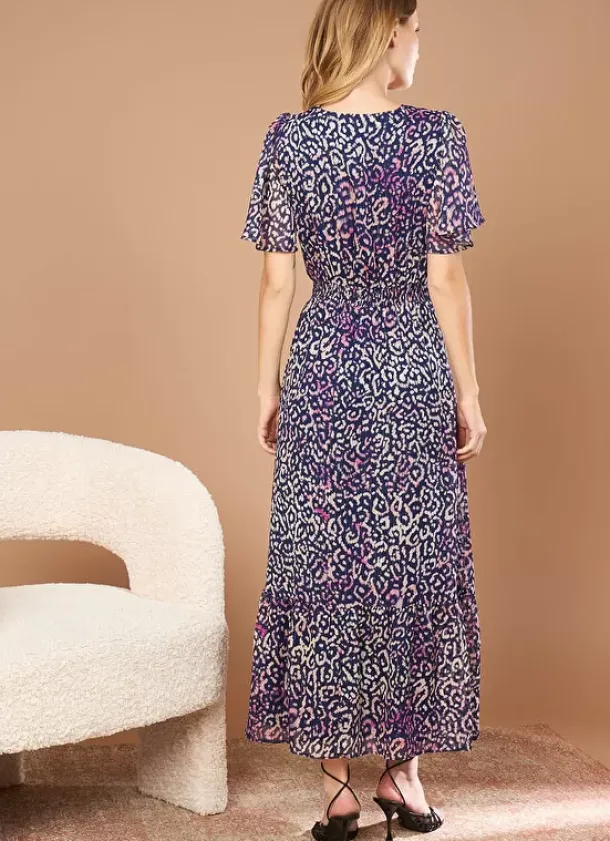 Sud Express Dresses & Overall|Robe Longue Imprimee A Col V Marine Rouza