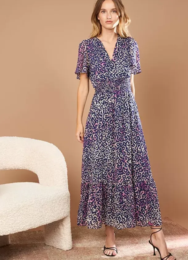 Sud Express Dresses & Overall|Robe Longue Imprimee A Col V Marine Rouza