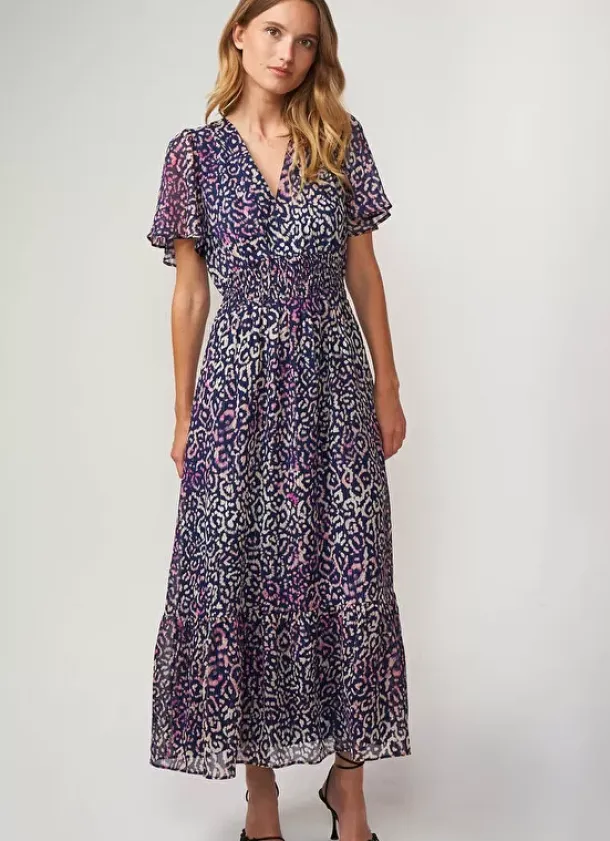 Sud Express Dresses & Overall|Robe Longue Imprimee A Col V Marine Rouza