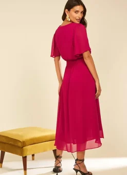 Sud Express Dresses & Overall|Robe Midi Avec Manches Volantees Framboise Rosiska