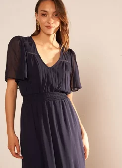 Sud Express Dresses & Overall|Robe Midi Avec Manches Volantees Marine Rosiska