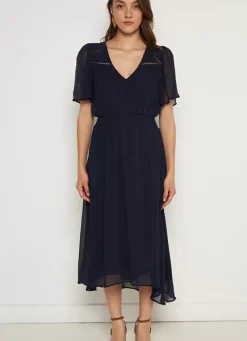 Sud Express Dresses & Overall|Robe Midi Avec Manches Volantees Marine Rosiska
