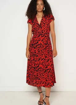 Sud Express Dresses & Overall|Robe Midi Cache-Coeur Imprimee Rouge Rixies