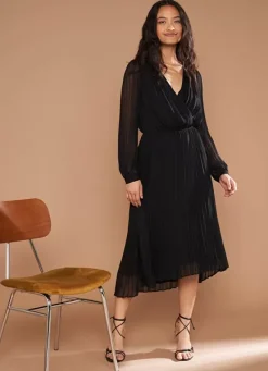Sud Express Dresses & Overall|Robe Midi Plissee A Manches Longues Noir Ralita