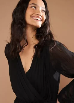 Sud Express Dresses & Overall|Robe Midi Plissee A Manches Longues Noir Ralita